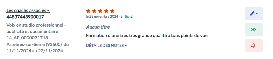 Avis les coachs associés